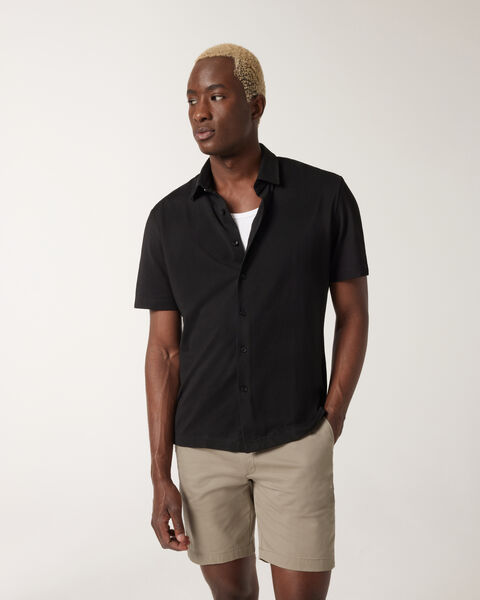 Travel Pique Short Sleeve Shirt, Black, hi-res